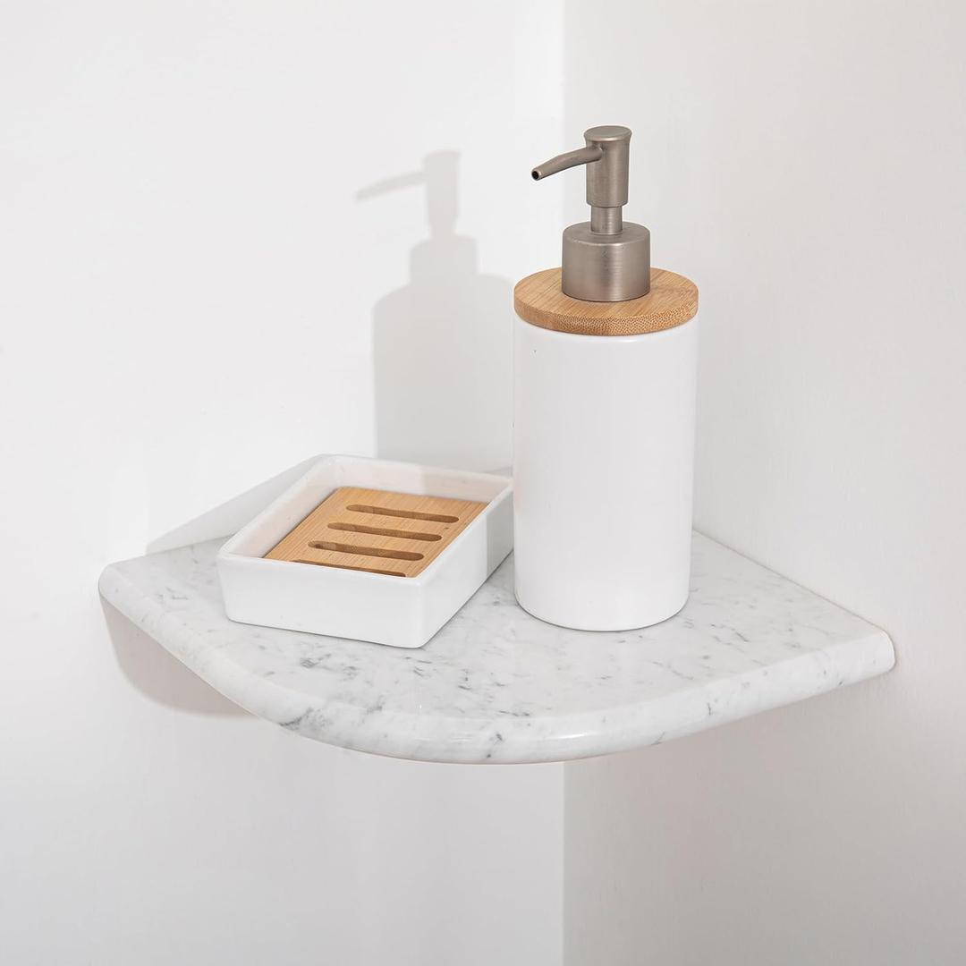 Marble Corner Shower Shelf, 9 Inch Big Carrara White Marble Corner Shelf for Bathroom Shower Decor, Wall Mounted, Polished, 1 Pcs, 9"x9"-c