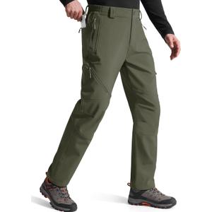 FREE SOLDIER Men's Fleece Lined Outdoor Cargo Hiking Pants Water Repellent Softshell Snow Ski Pants with Zipper Pockets (38W x 30L, Army Green)