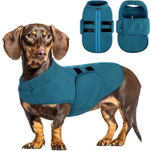 Queenmore Small Dog Sweater, Soft Fleece Vest Pullover Jacket With Leash Hole, Warm Winter Clothes for Cold Weather, Dachshund Sweater for Small Dogs Cats Boy or Girl (Peacock-Blue, XS)