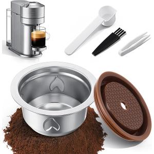 Dunkive Reusable Coffee Pods Kit, 230ml Stainless Steel Coffee Capsule, Compatible with Nespresso Vertuo Machines, Includes Silicone Lid, Tweezers, Spoon & Cleaning Brush