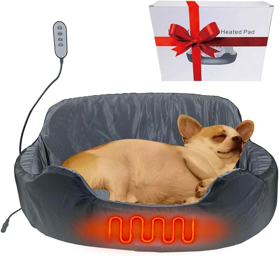 Self-Heating Pet Bed with Adjustable Heat & Reversible Design - 3 Temperature Settings, Removable Washable Cover, Waterproof & Non-Slip Base for Dogs and Cats, Grey