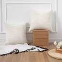 Set of 2 Decorative White Throw Pillow Covers 20x20 No Cusion Inserts, Boho Pillow Cases for Couch Sofa Bed Living Room, Soft Textured Chenille Case with Zipper Gift Home Deco, Creamy-White
