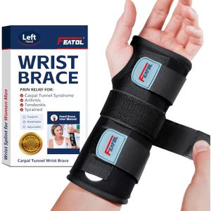 FEATOL Wrist Brace Hand Brace, Carpal Tunnel Wrist Splint Night Support for Women Men, Pain Relief Support -Tendonitis, Arthritis, Sprain, Left Hand, Small/Medium