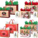 YOPPIX 8 Pack Large Christmas Gift Bag, Christmas Gift Wrapping Kit, Reusable Christmas Tote Bags, Non-Woven Shopping Bags for Xmas Gifts Wrapping Holiday Party Supplies