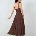 Women's Spaghetti Strap V Neck Dress Tiered Pleated Casual Beach Sundress (M)