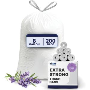 Plasticplace 8 Gallon Trash Bags  0.7 Mil  Lavender and Soft Vanilla Scented Garbage Can Liners  22" x 22" (200 Count), White