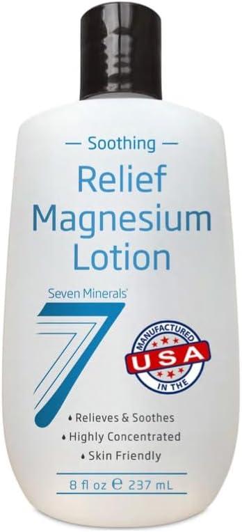 Seven Minerals Magnesium Lotion for Sleep, Soothing Relief & Relaxation - Highly Concentrated Magnesium for Better Sleep, Feet & Joint Care. Non-Greasy Lotion with Skin Friendly Ingredients - 8 fl oz