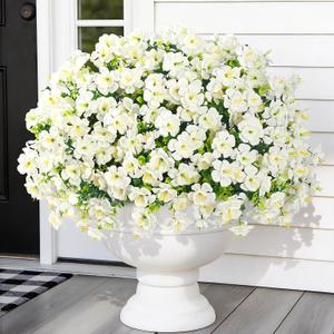 MARTINE MALL 12 Bundles Look Real Artificial Flowers for Outdoors, Realistic Fake Outdoor Flowers, UV Resistant Silk Flowers for Outside Faux Flowers Plants for Outdoor planters Porch, White