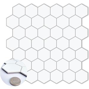 10-Sheet Hexagon Peel and Stick Tile Backsplash,Waterproof Stick on Backsplash, 11.42" x 11.42" Self-Adhesive Marble Tiles for Kitchen,Bathroom,Bedroom (White)