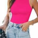 MANGOPOP Women's Tank Top Body Suits Sexy Crew Neck Racerback Halter Ribbed Sleeveless Long Sleeve Bodysuit Going Out Tops, Small
