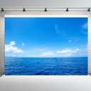 BELECO 7x5ft Fabric Blue Ocean and Sky Backdrop Blue Sky White Clouds Sea Water Waves Photography Background Baby Shower Wedding Birthday Party Decor Children Adult Portrait Photo Props