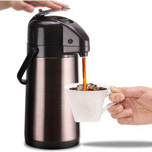 PARACITY Upgraded Airpot Coffee Carafe with Double Pump, Stainless Steel Drink Dispenser for Hot/Cold Beverage with Lazy Susan Base, Coffee Termos Para Cafe for Hot Cocoa for Parties (84.5 Ounces, Gold Brown)