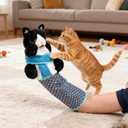 Kitty Karate Cat Wrestler Puppet with Protective Forearm Sleeve, Karate Kitten Glove Interactive Arm Wrestling Puppet Toy, Realistic Movements, Soft Plush for Kittens & Cats (Black)