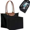 Fit Longchamp Organizer Insert, Zipper Long Champ Le Pliage Bag Organizer Insert with Cup Holder, 9 Compartments,Large/Black