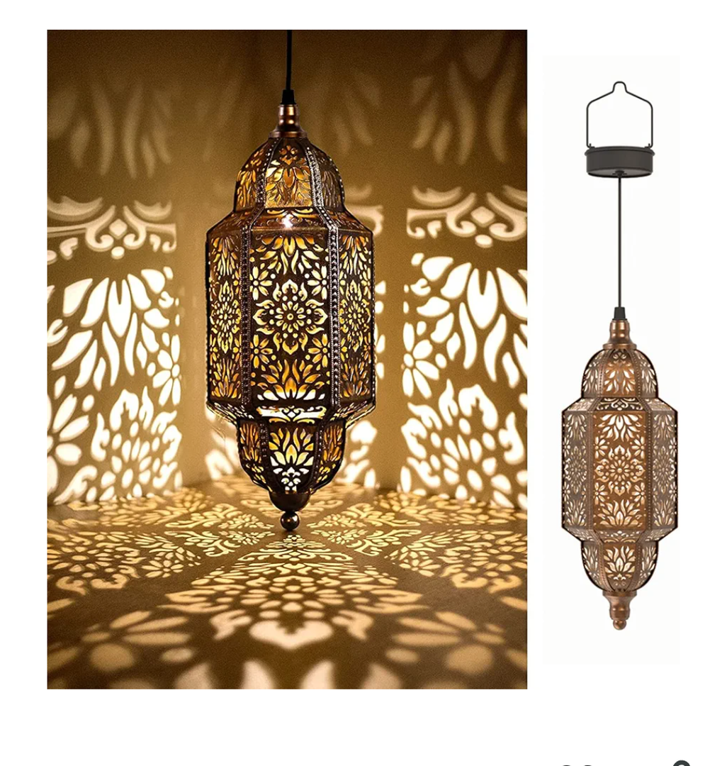 Twinkya Hanging Solar Lights Outdoor Garden Decorative Solar Lantern Waterproof Metal Moroccan Outdoor Decorations for Patio Pathway Yard Porch Backyard Garden Decor (Gold, Pack of 1)