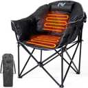 LILYPELLE Oversized Heated Camping Chair, Patio Lounge Chairs with 3 Heat Levels, Portable Folding Heated Chair Round Moon Saucer Folding Lawn Chair Outdoor Chair for Camping, Lounge Patio (Absolute Black)