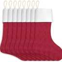 Red Christmas Stocking 18 Inch 8 Pack Hanging Xmax Personalized Stockings Bulk for Sublimation Blanks