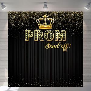 Tiamon Prom Backdrop 2025 Prom Send Off Graduation Party Decoration 71 x 71 Inch Black Glitter Photography Background Congrats Grad Banner Background for Class of 2025 School Party Supplies(Gold)
