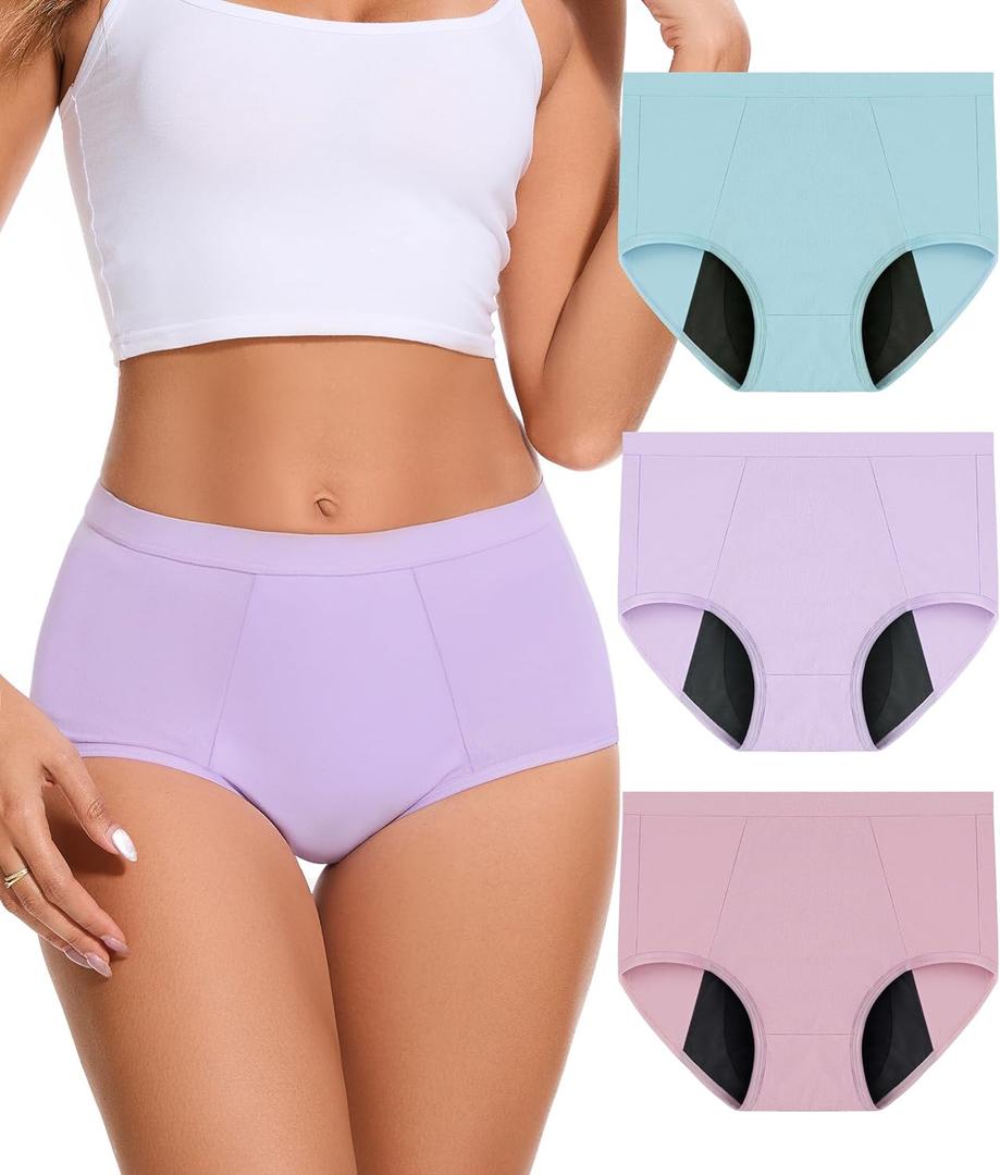 Incontinence Underwear for Women Washable Period Briefs Heavy Flow Leakproof 100ml High Absorbency Postpartum Bladder Leak Panties 3 Pack Large (Multicolor)
