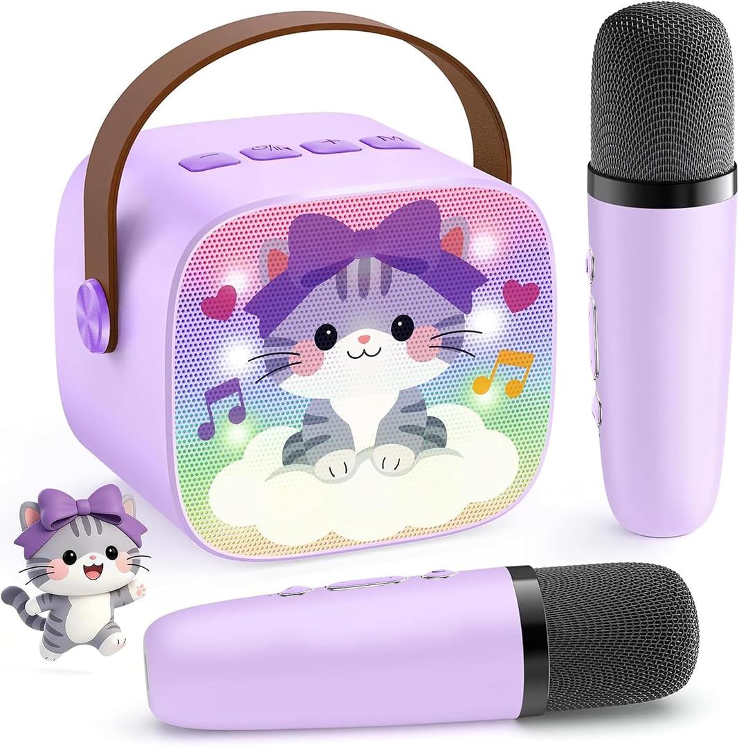 YLL Karaoke Machine for Kids, Portable Mini Speaker with 2 Wireless Microphones, Kids Toy Gifts for Girls Ages 3, 4, 5, 6, 7, 8, 9, 10+ Years Old, 4-12th Birthday Singing Home Family Party