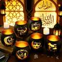 6 Set Ramadan Decorations Gifts Include 6 Glass Votive Tea Light Candle Holder 6 LED Flameless Candles Eid Mubarak Decorations for Home Party Table Centerpieces