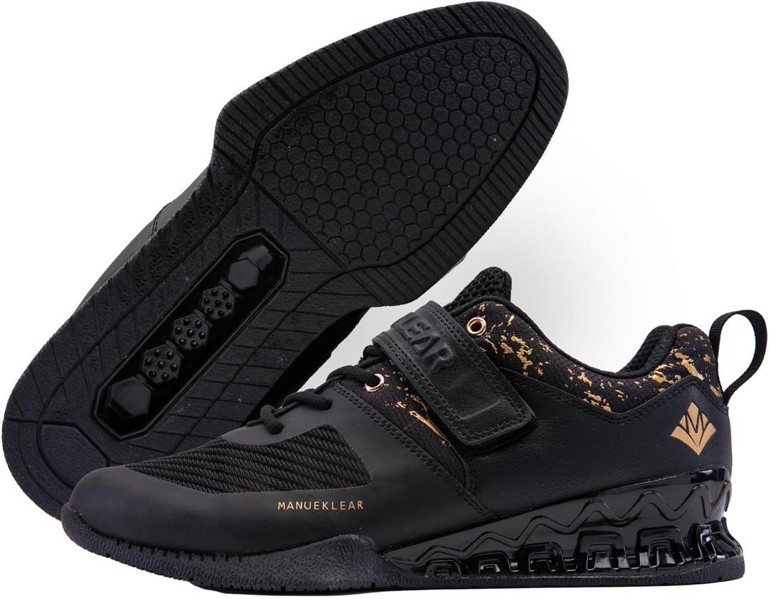 MANUEKLEAR Deadlift Shoes, Strong Anti-Slip Lifting Shoes for Men, Professional Training Weightlifting Shoes for Men and Women, Squat Shoes for Powerlifting with Rubber Non-Slip Sole (11.5 Women/10 Men, Obsidian Black)