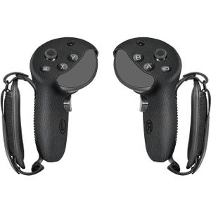 Silicone Grips for Meta Quest Pro Controllers - Come with PU Leather Cushion Pad - More Comfortable (Black)