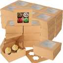 Oungy 100 PCS Cupcake Boxes 4 Count Cupcake Containers Brown Kraft Paper Cupcake Boxes Treat Boxes with Insert 4 Cavity for Muffins Cookies Cupcakes Macarons Donuts6x6x3 Inch