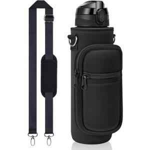 Fimibuke 32 oz Water Bottle with Sleeve - BPA Free Leakproof Sport Large 1L Plastic Motivational Water Bottle with Straw Strap & Insulated Neoprene Holder Carrier Bag Great Xmas Gift for Women Men