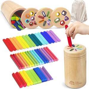 Wooden Montessori Baby Toddler Toys: 3 in 1 Learning Fine Motor Skills Juguetes, Educational Color Sorting Fidget Sensory Toys for Toddlers Boys Girls Gifts Object Permanence Cause and Effect