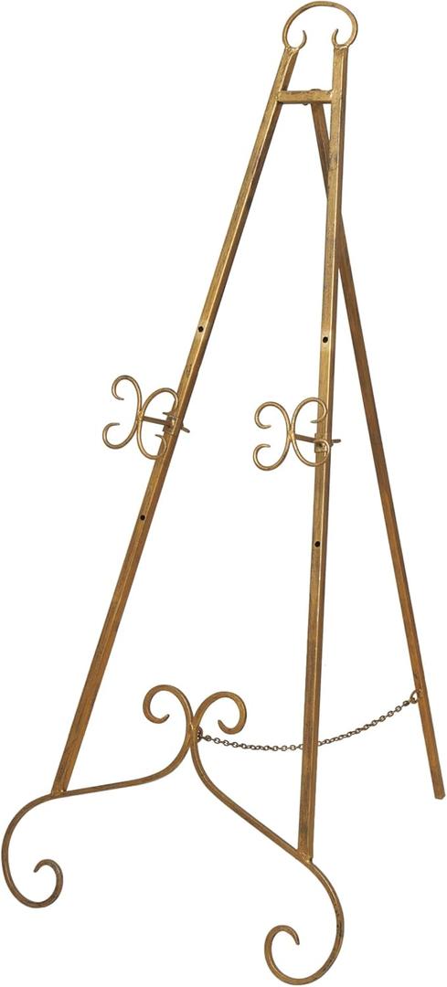 Deco 79 Metal Scroll Large Free Standing Adjustable Display Stand Easel with Chain Support, 22" x 21" x 46", Gold