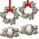 4 Pcs Small Mini Christmas Wreaths for Kitchen Cabinets, Frosted Cedar Christmas Candle Rings Wreath for Pillars Kitchen Cabinet Windows, Centerpieces Table Decorations