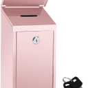 Metal Donation Box Suggestion Box with Slot and Lock Waterproof Wall Mounted Mailbox Charity Collection Box Secure Drop Box for Cash Home Office Outdoor (Pink)