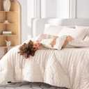 MUXHOMO 7 Pieces Queen Comforter Set, Seersucker Bed in a Bag Queen Size, All Season Luxury Bedding Set with Comforter, Flat Sheet, Fitted Sheet, Pillowcases & Shams, Beige