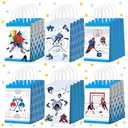 Kolldenn 24 Pcs Winter Hockey Party Favors Bags Hockey Gift Goodie Paper Bags with Handles Winter Sports Theme Candy Treat Pouch for Birthday Party Decorations Supplies