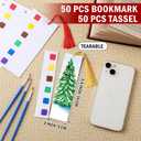 2 x Harloon 100 Watercolor Coloring Bookmarks Set 50 Sheets Blank Watercolor Painting Bookmarks 50 Colorful Tassels 5 Brushes Painting with Water Book Marks with Holes for Art Coloring Craft Exchange Gift