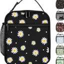 Lunch Box Girls Insulated Lunch Bag for Kids, Black Daisy Flower | Reusable Lunchbox, Lunch Tote Bag, Water Bottle Holder, Leak-Proof Lining, Lightweight, Portable, For School Office Picnic