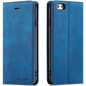 QLTYPRI for iPhone 6 iPhone 6S Case, Premium PU Leather Cover TPU Bumper with Card Holder Kickstand Hidden Magnetic Adsorption Shockproof Flip Wallet Case - Blue