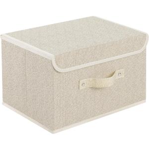 ENUMAIL Storage Boxes, Collapsible Storage Bins with Lids, Cotton and linen cloth Storage Baskets with Handle, for Books, Closet, Bedroom, Home, 13x9.1x7.9 in, Grey and Beige