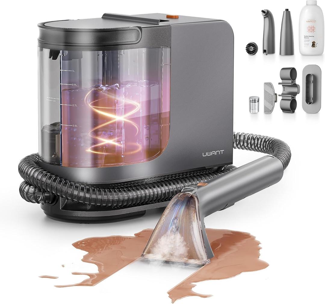 Uwant Carpet Cleaner Machine 18Kpa Powerful Suction, Portable Carpet Cleaner for Pet Stains with Cleaning Tools&Solution SelfCleaning Upholstery Cleaner for Car, Couch, Rug, Spot (Gray)