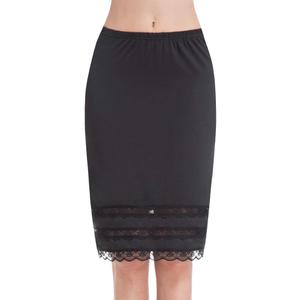 MANCYFIT Half Slips for Women Underskirt Dress Extender Lace Trim Knee Length Midi Skirt 19-26" Length (Black, S)