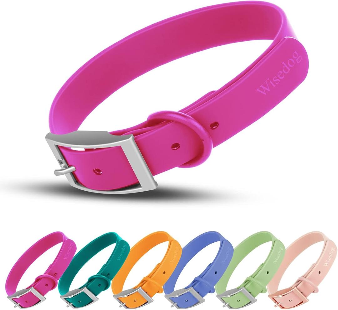 Wisedog Waterproof Dog Collar: Multiple Adjust 7" to 23.6", Soft Rubber Coated Webbing, Easy to Clean, for Small Medium Large Dogs (L|15"-19"  1 in, Rose Violet)