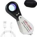 10x Jewelers Loupe with UV & LED Lights, Rechargeable 10x Loupe Magnifier 22mm Optical Glass Triplet Lens Jewelry Loupe, Foldaway Magnification for Jewelry Rocks Coins