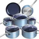 Nuwave Healthy Duralon Blue Ceramic Nonstick Cookware Set, Diamond Infused Scratch-Resistant, PFAS Free, Dishwasher & Oven Safe, Induction Ready & Evenly Heats, Tempered Glass Lids & Stay-Cool Handles