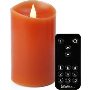 Christmas Decor Flameless LED Candles with Remote Control, 3"x 5"Battery Operated Pillar Real Wax with Timer for Christmas Decorations, Pumpkin Orange Candle