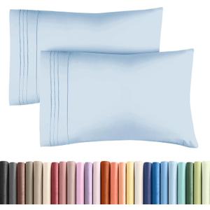 Queen Pillow Cases Set of 4 - Ultra Soft Hotel Quality Pillowcase Covers - Comfy, Cozy & Wrinkle Free - Shrinkage, Stain & Fade Resistant - Machine Washable Pillow Protectors - 4 Piece Set - Sky Blue &  Blue Stripes, Pack of 4