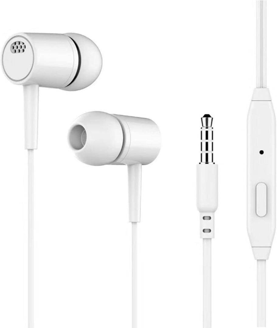 Wired Earbuds with Microphone, 3.5mm Jack in-Ear Headphones, Lightweight Stereo Earphones with Inline Mic for Smartphone, Laptop, Tablet, PC - White, 1Pack