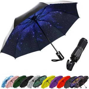 SIEPASA Compact Travel Umbrella - Windproof Auto Open/Close, Small Folding Umbrella for Rain & Sun with UPF50+ - Lightweight Frame, Waterproof - Fits Backpack, Purse, Suitcase.(UV-Pink Cherry) Bossom