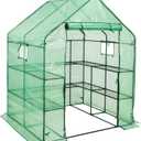 SUNGIFT Walk-in Greenhouse for Outdoors, 57x61x80 Inch Large Greenhouse, 3 Tiers 10 Shelves Mini Green House Kit with Observation Windows Roll-up Door Zipper, Plant Garden Hot House for Herbs, Flowers