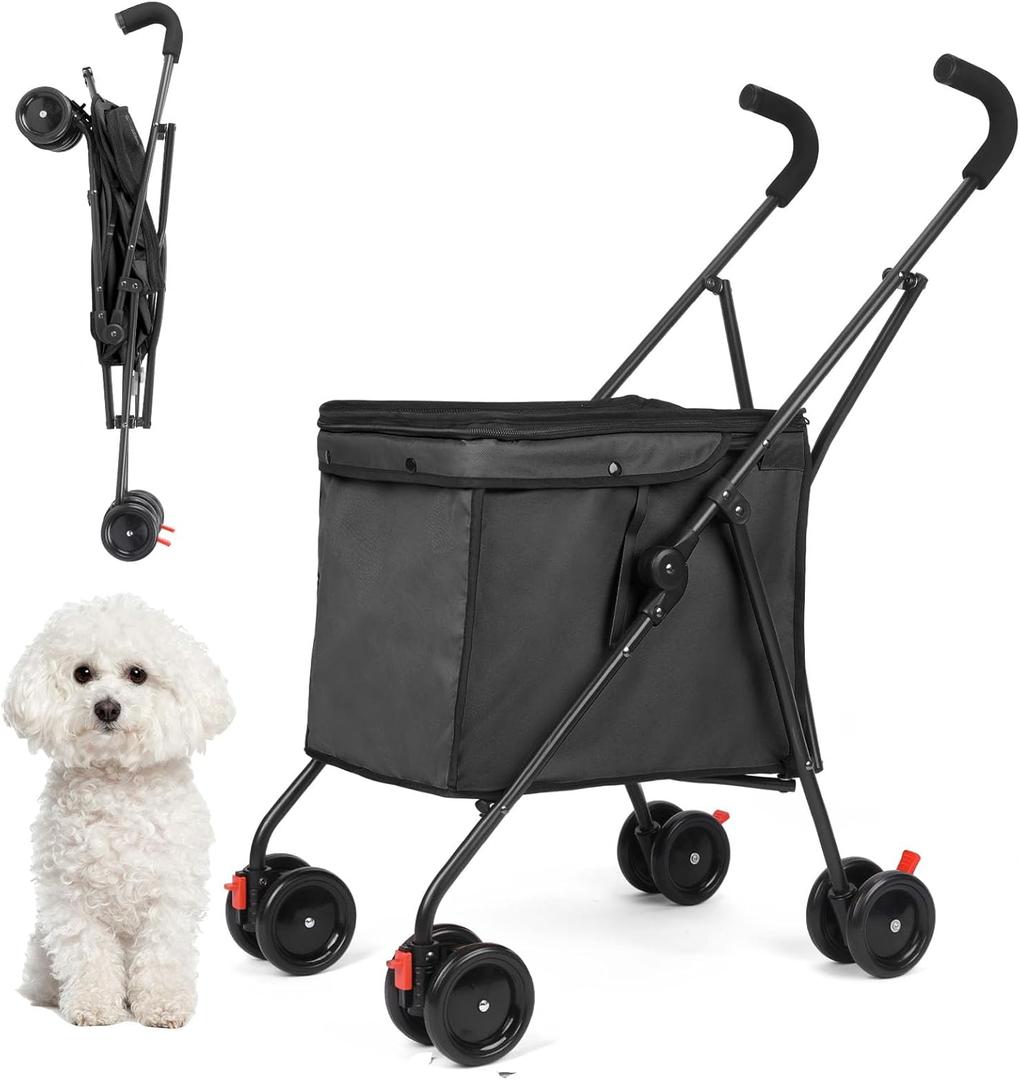 Dog Strollers, Shopping Cart, Collapsible Folding Utility Wagons Carts Heavy Duty, The Original Patented, 60lbs Capacity, Minimalist for Cats Pets Outdoor Camping Shopping Sports Garden (Black)